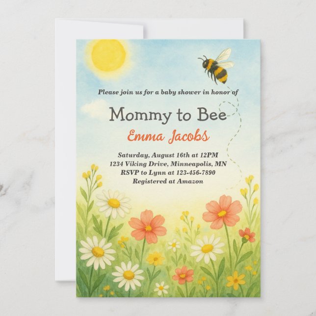 Mamma till Bönsneutral Blommigt Babykläder Inbjudningar (Framsida)
