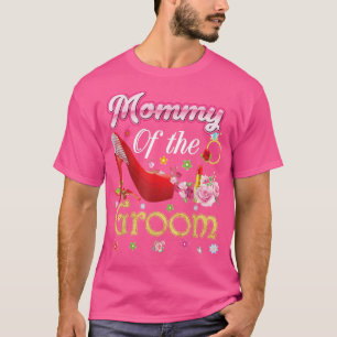 Mamma till brudgummen Glad bröllopsblomma Rosa sko T Shirt
