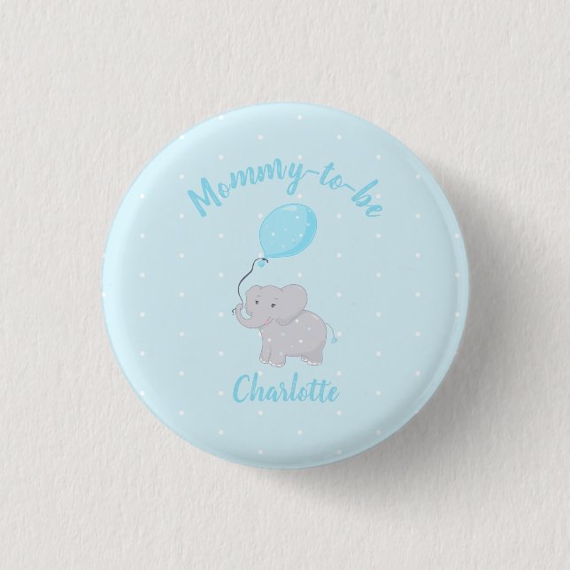 Mamma till | Cute Elephant Baby Shower Boy Knapp (Framsida)