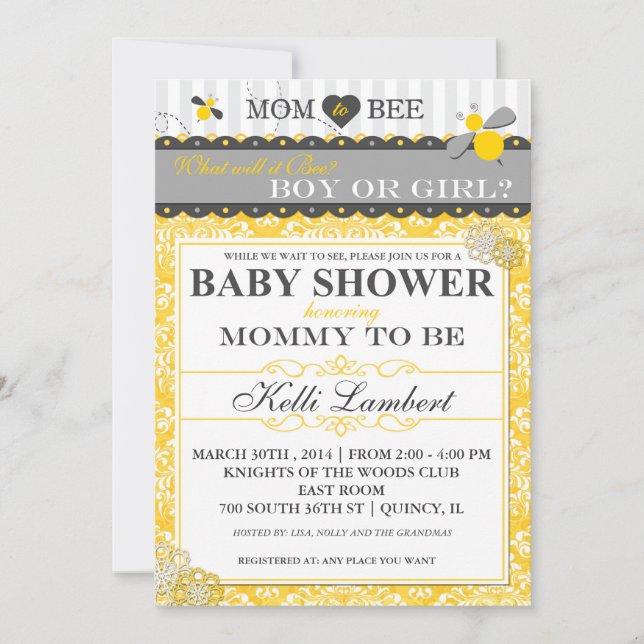Mamma till den nyckfulla bibaby shower för bi inbjudningar (Framsida)