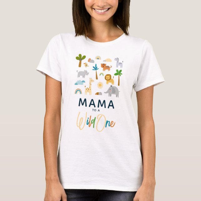 Mamma till en Safari Jungle Baby Shower "Vild ett" T Shirt (Framsida)