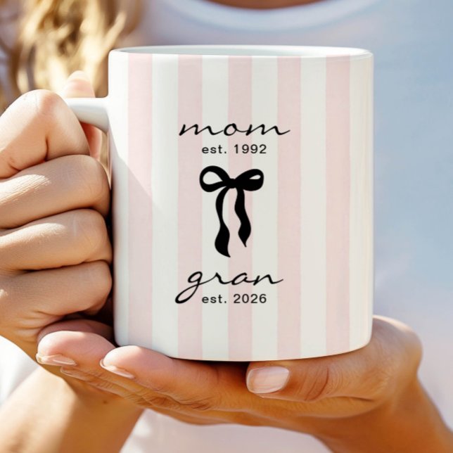 Mamma till Farmor Rosa Randiga Båge Kaffemugg (Skapare uppladdad)