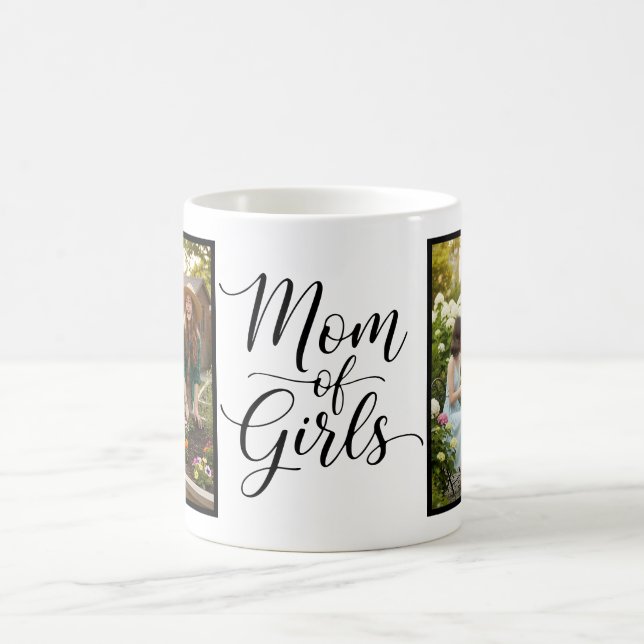 Mamma till flickor Elegant modernt manus 2 Foto Kaffemugg (Center)