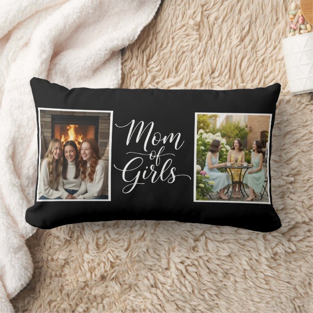 Mamma till flickor Elegant script dubbel foto Svar Lumbarkudde (Filt)