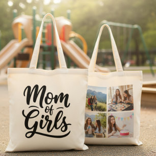Mamma till flickor penselskrift fyra foto tygkasse