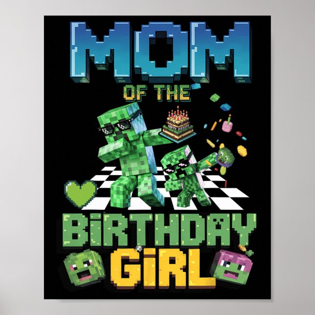 Mamma till födelsedagsflickan Rolig Pixel-datorgra Poster (Framsidan)
