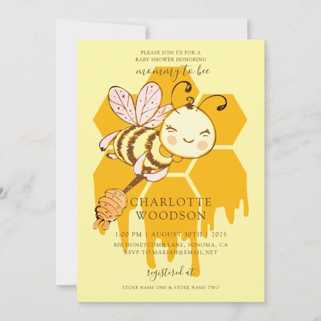 Mamma till honungsbin Honeycomb Baby Shower Invit Inbjudningar (Framsida)