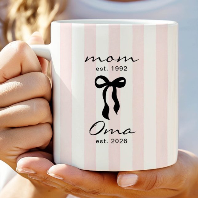 Mamma till Oma Mug Rosa randig rosett Kaffemugg (Skapare uppladdad)