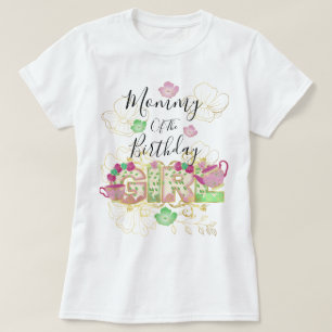 Mamma till Party-födelsedagsflickan i Tea Blommig T Shirt