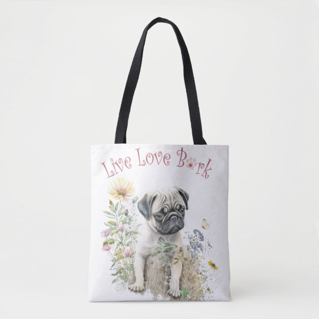 Mamma till Pug Hund Blommig Tygkasse (Framsida)
