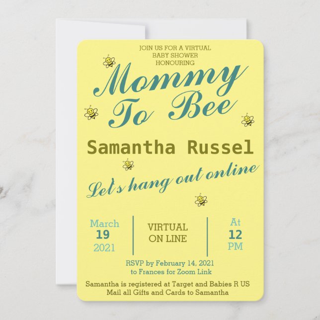 MAMMA TILL VIRTUELL BABY SHOWER INBJUDNINGAR (Framsida)