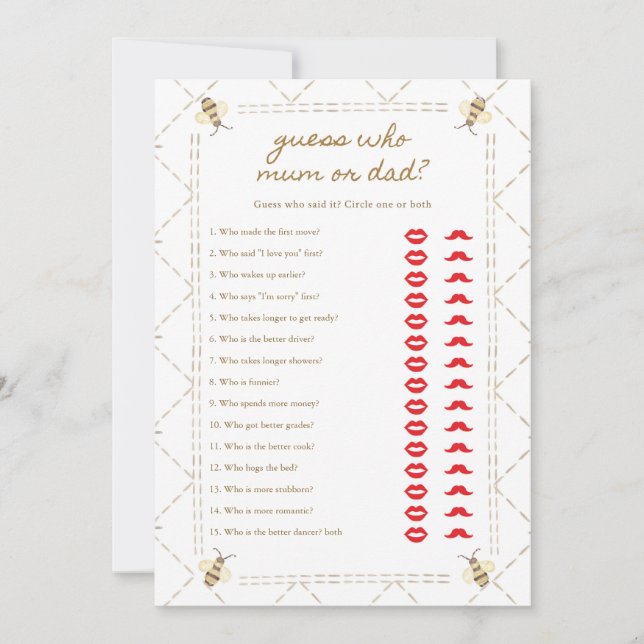 Mamma to be Baby Shower Mamma eller Pappa-spelkort Inbjudningar (Framsida)