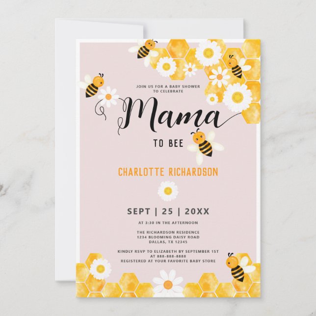 Mamma to be Cute Daisy Humla Baby Shower Inbjudningar (Framsida)