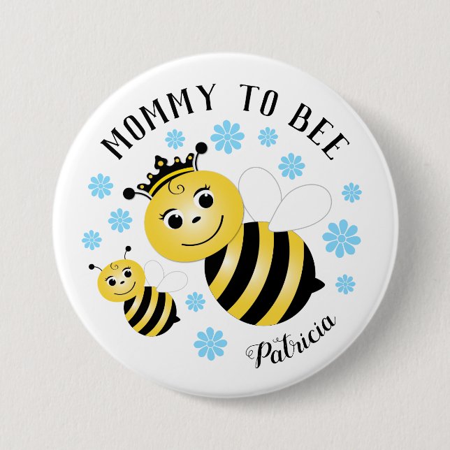 Mamma to Bee Blåa blommor Knapp (Framsida)