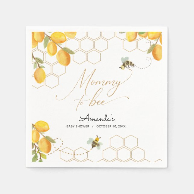 Mamma to Bee Lemons Glitter Honeycomb Baby Shower Pappersservett (Framsidan)