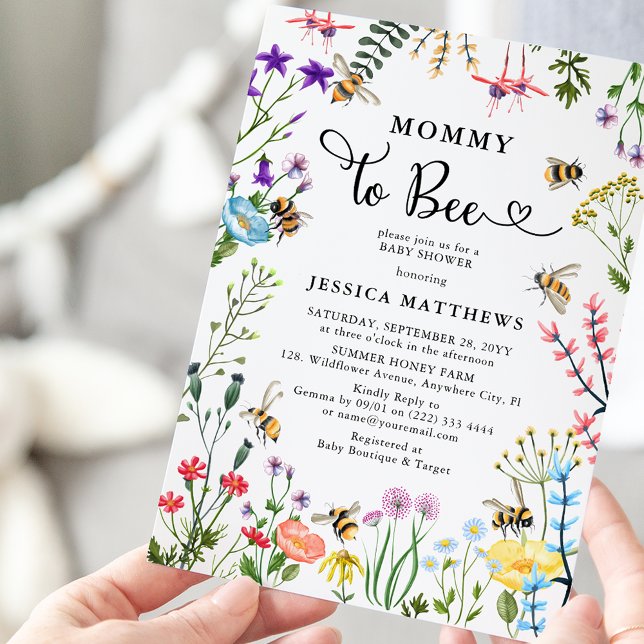 Mamma to-Bee Wildblomma & BumbleBee Baby Shower Inbjudningar (Skapare uppladdad)