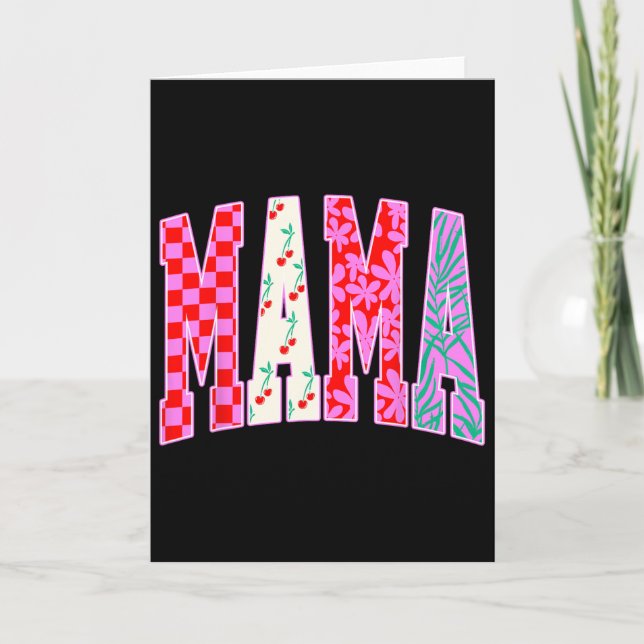Mamma Trendig Checkered Cherries Bow Halloween Fam Kort (Framsida)