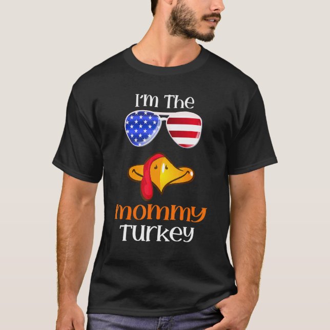 Mamma Turkiet Ansikte Thanksgiving American Flagga T Shirt (Framsida)