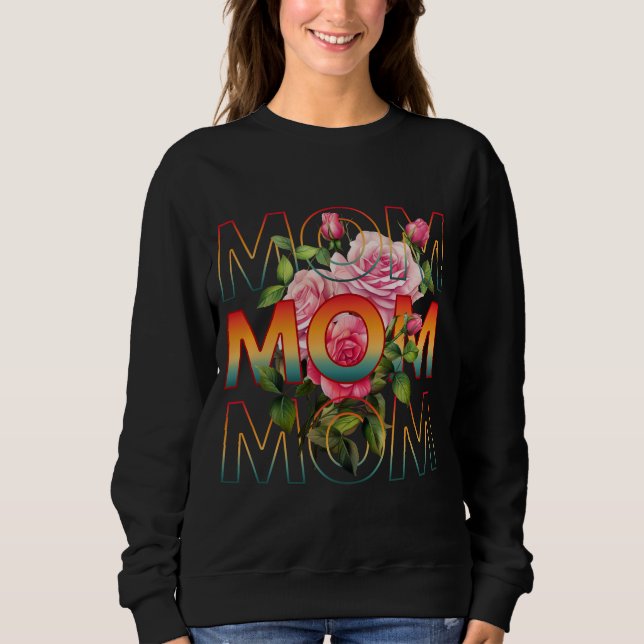 Mamma Typografi Och Rosor T Shirt (Framsida)