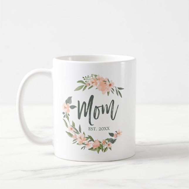 Mamma Typografi Rosa Vattenfärgsutandning Mors dag Kaffemugg (Vänster)