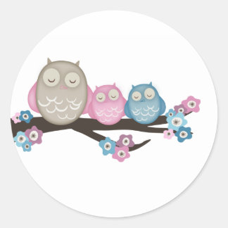 Mamma Uggla & Twillingar {Rosa & Blue} | Stickers Runt Klistermärke