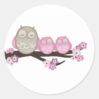 Mamma Uggla & Twillingar {Rosa} | Stickers Runt Klistermärke
