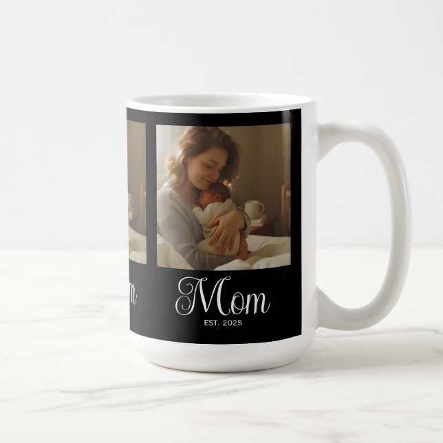 Mamma Upprättad Skript Svart 3 Foto Kaffemugg (Höger)