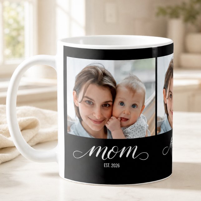 Mamma Upprättad Skript Svart 3 Foto  Kaffemugg (Skapare uppladdad)