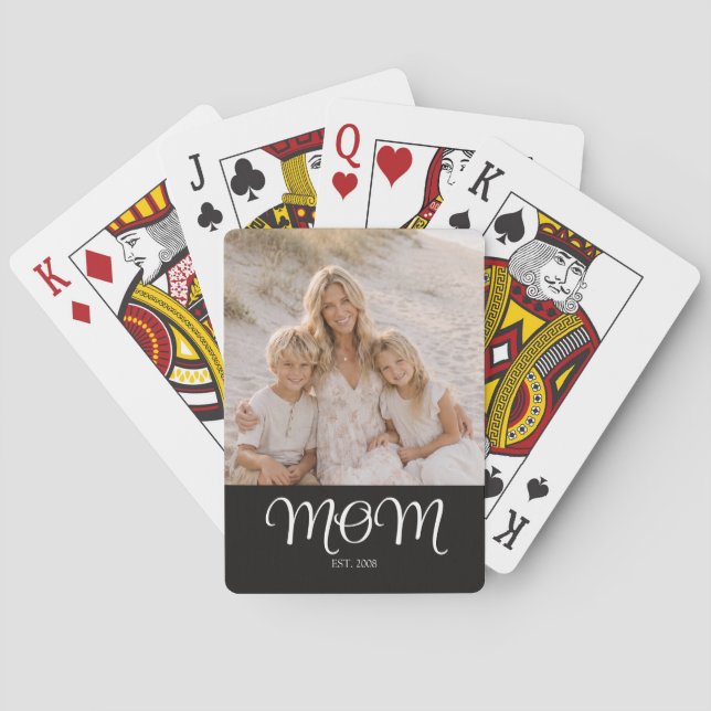 Mamma Upprättad Skript Svart Foto Casinokort (Baksidan)