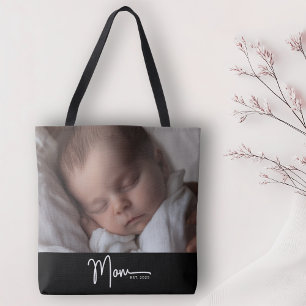 Mamma Upprättad Svart Modern Minimal Skript Foto Tygkasse