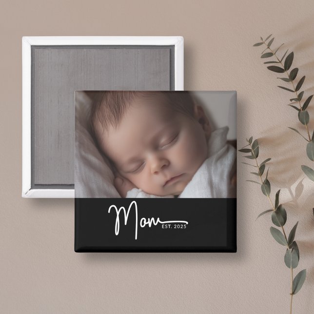 Mamma Upprättad Svart Modernt Skript Foto Present  Magnet (Perfect for new moms or Mother’s Day gifting.)