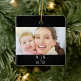 Mamma Upprättad Svart Vitt Skript Foto Julgransprydnad Keramik