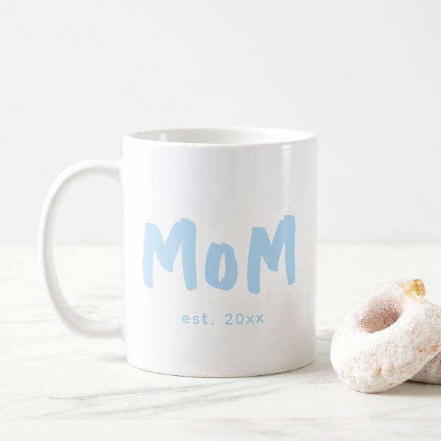 Mamma Upprättade Blå Typografi Ny Mamma Kaffemugg (Med munk)