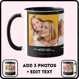 Mamma Upprättade Elegan Script-teckensnitt Svart 3 Mugg