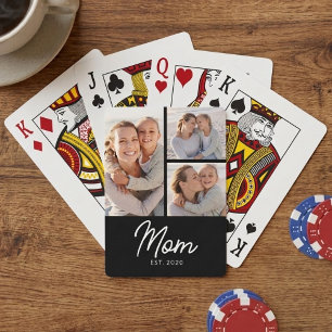 Mamma Upprättade Elegant Skrift Svart 3 Foto Casinokort