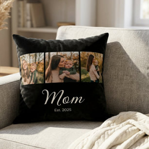 Mamma Upprättade Elegant Skrift Svart 3 Foto Kudde