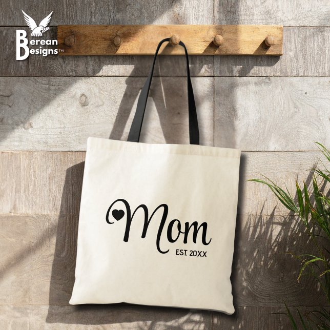 Mamma Upprättade Enkel Skript Mamma Gåva Tygkasse (MOM ESTABLISHED Script Budget Tote Bag with customizable text. Ideal Mother's Day gift for her.)
