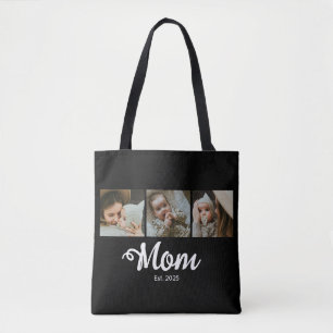Mamma Upprättade Modern Fet Skrift Svart 3 Foto Tygkasse