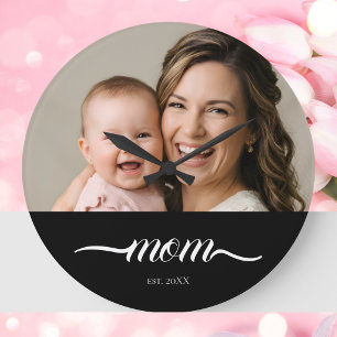 Mamma Upprättade Modern Vit Skrift Foto Stor Klocka