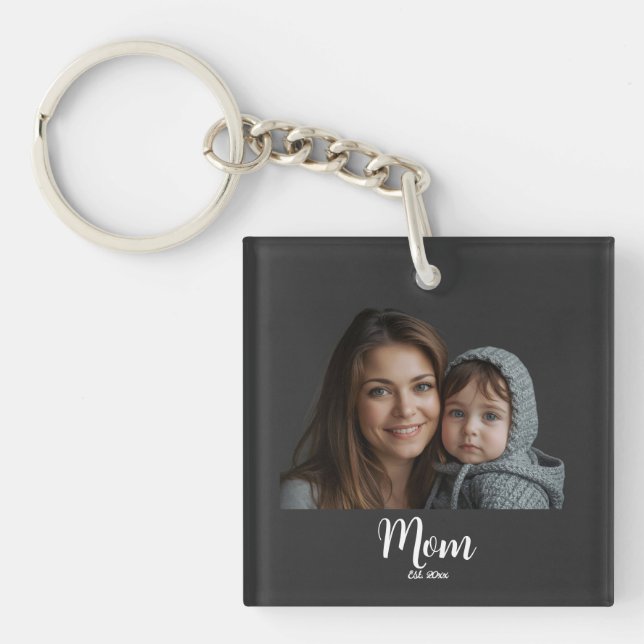 Mamma Upprättade Modernt Skript Foto Nyckelring (Framsidan)