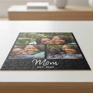 Mamma Upprättade Modernt Skript Svart 3 Foto Pussel