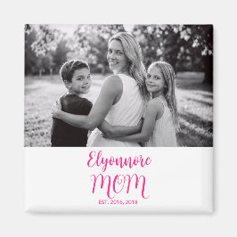 Mamma Upprättade Rosa Skript Namn Foto Magnet