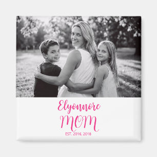 Mamma Upprättade Rosa Skript Namn Foto Magnet