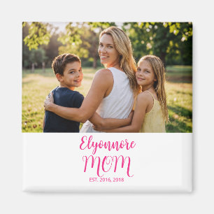 Mamma Upprättade Rosa Skript Namn Foto Magnet