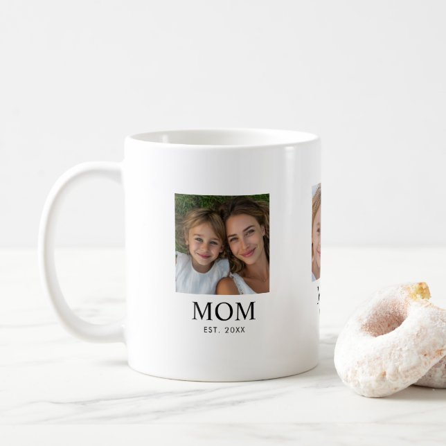 Mamma Upprättade Skript Svart 3 Foto Kaffemugg (Med munk)