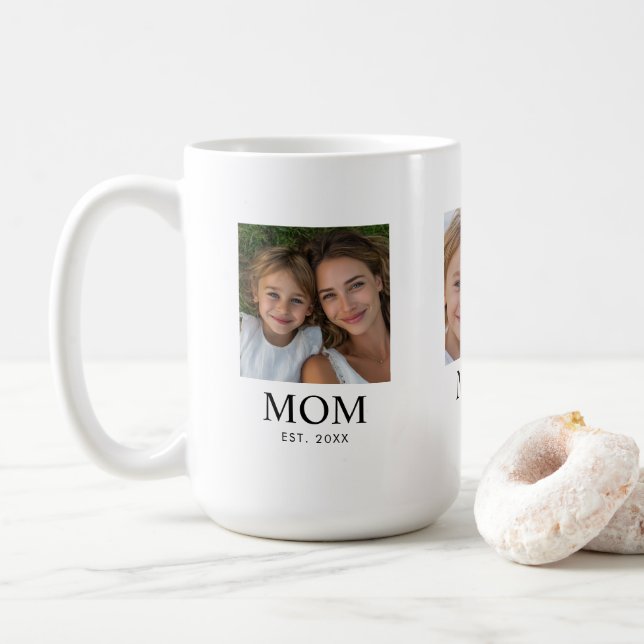 Mamma Upprättade Skript Svart 3 Foto Kaffemugg (Med munk)