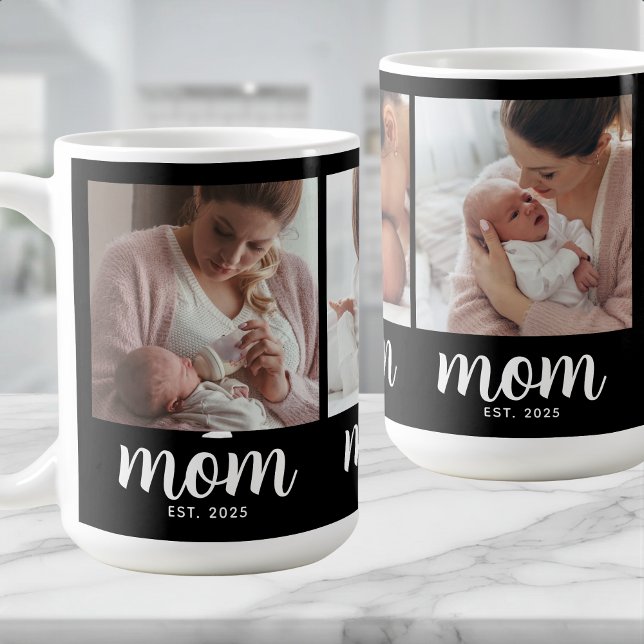 Mamma Upprättade Skript Svart 3 Foto Kaffemugg (Skapare uppladdad)