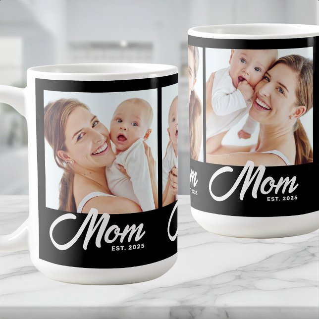 Mamma Upprättade Skript Svart 3 Foto Kaffemugg (Skapare uppladdad)