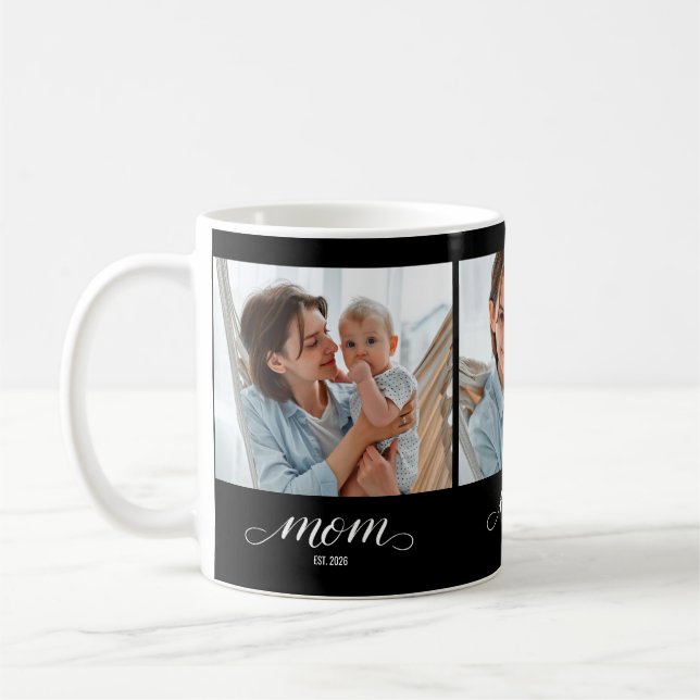 Mamma Upprättade Skript Svart 3 Foto Kaffemugg (Vänster)