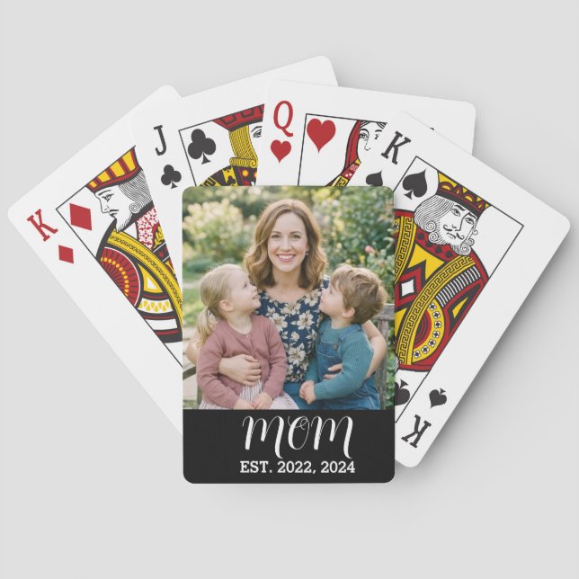 Mamma Upprättade Skript Svart Foto Casinokort (Baksidan)